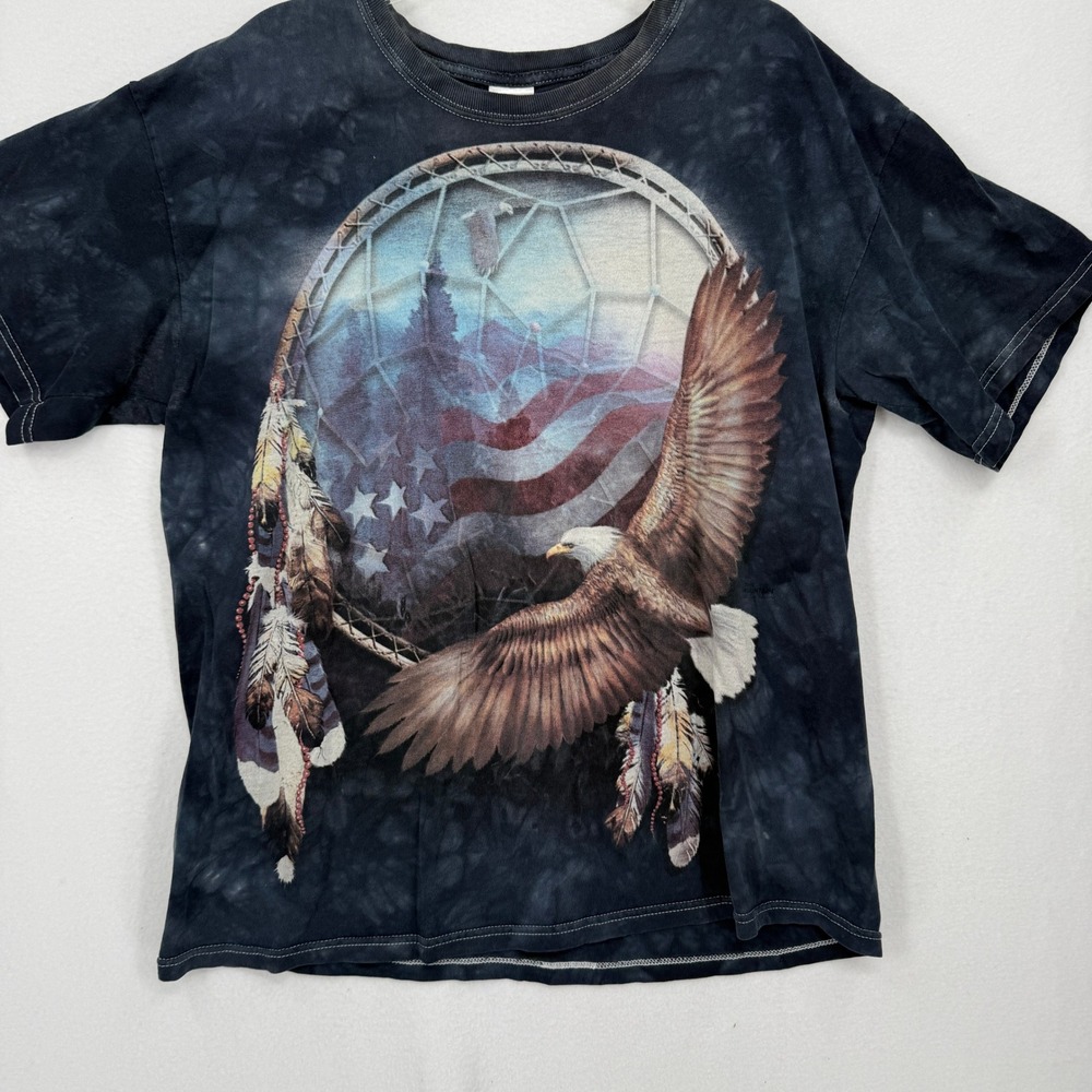 Gildan Graphic T-Shirt Mens Large Black Eagle Dreamcatcher American Flag Tie Dye